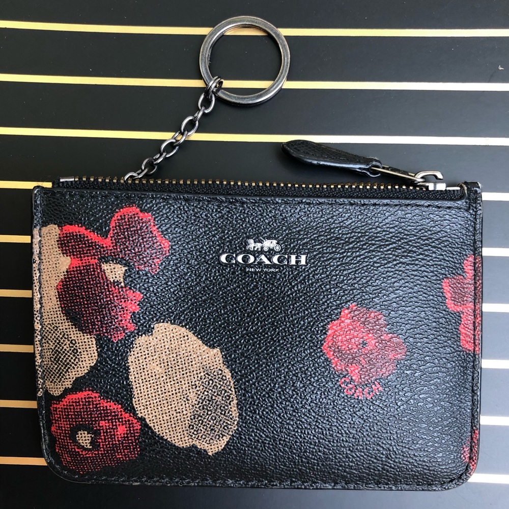 Coach black leather floral wallet